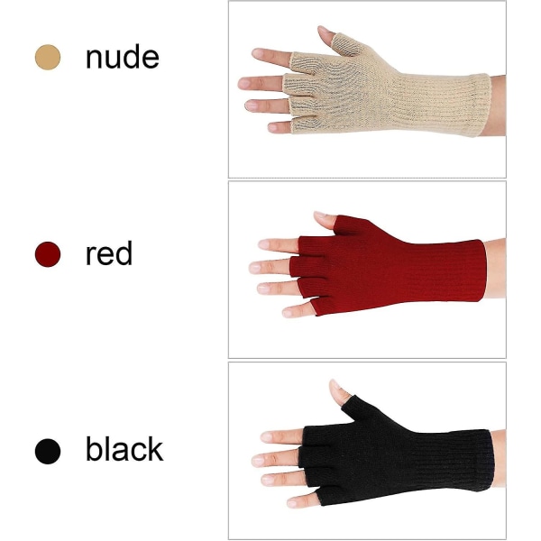 3 Par Fingerless Handskar För Dam Herr Half Finger Handskar Vinter Lättvikt