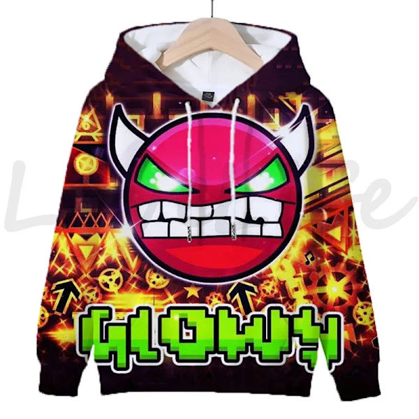 Angry Geometry Dash Hoodies för crianças, Cartoon Game Sweatshirts för crianças, 3D Print Hoody, Pulôveres för meninas och meni Orange L