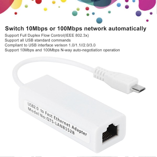 Nettverkskortadapter Micro USB til RJ45 Ethernet-port for Raspberry Pi Zero 1.3/W hovedkort
