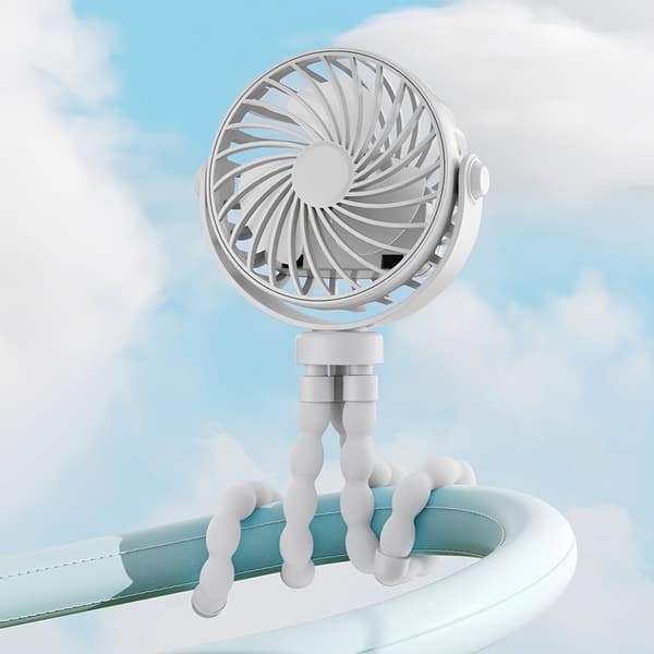 Blæksprutteventilator Klapvogn Oscillerende Ventilator Håndholdt Ventilator Multifunktionel USB Genopladelig Miniventilator White 4
