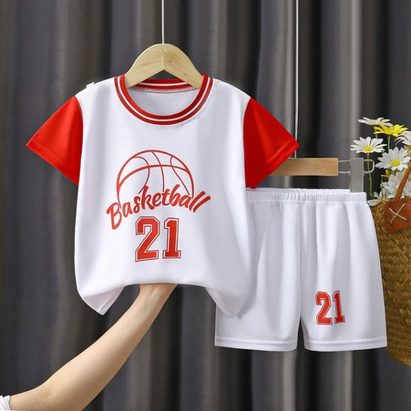 Ny sommarbasketdräkt för barn, T-shirt + shorts White 3T