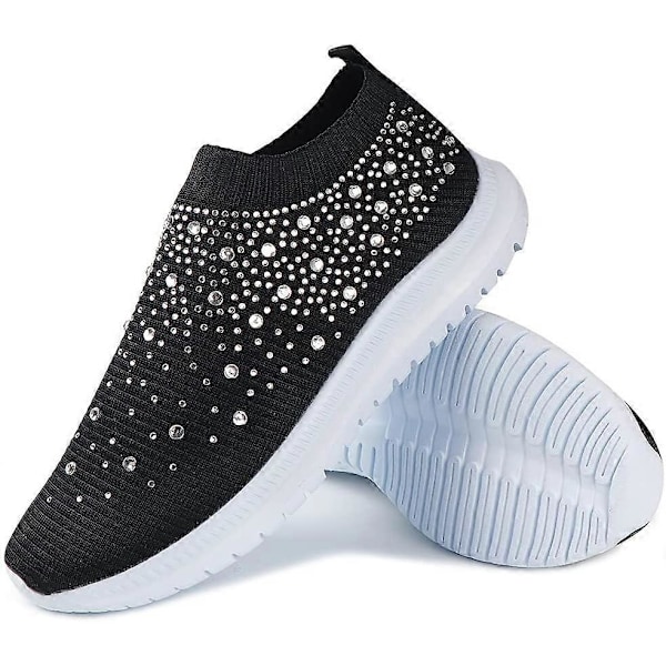 Krystall pustende ortopediske slip-on gåsko for kvinner, ultralette pustende sneakers med støtte for fotbuen, 40