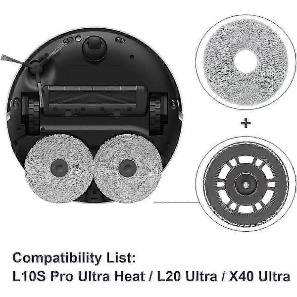 Ersättningsmopplatta och -dynor kompatibla med L10S Pro Ultra Heat, L20 Ultra, X40 Ultra robotdammsugardelar