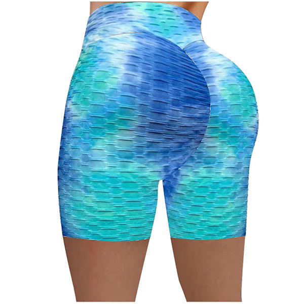 Tflycq Mode Dam Kort Flerfärgad Tight High Waist Elasticity Sports Yoga Byxor Blue XL