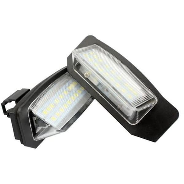 To sorte LED-nummerpladepærer [dB] egnet til Mitsubishi Outlander 2/3, Lancer, Eclipse 3/4, Cross, Galant, Xpander og i-MiEV.