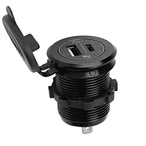 QC3.0+TYPE C PD Bil Marine Båt USB Hurtiglading LED Voltmeter Amperemeter Aluminiumlegering Lader