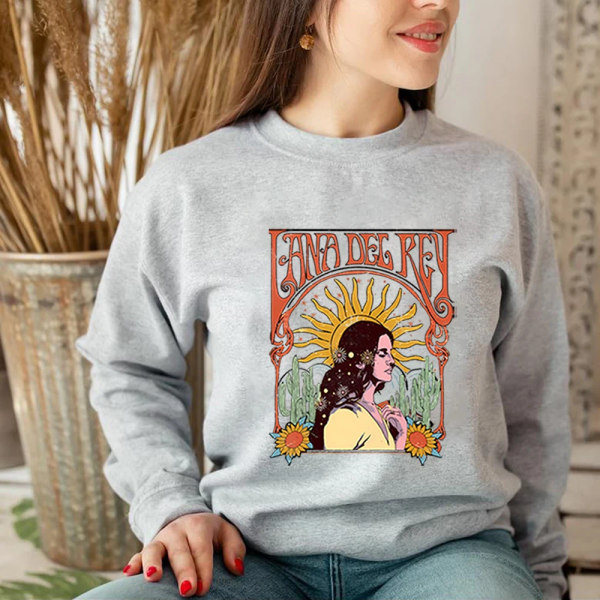 90-tals retro sweatshirt Streetwear Lana Del Rey Vintage Estetisk hoodie Music Tour Shirt Dam Höst Vinter Trendiga toppar Gray M