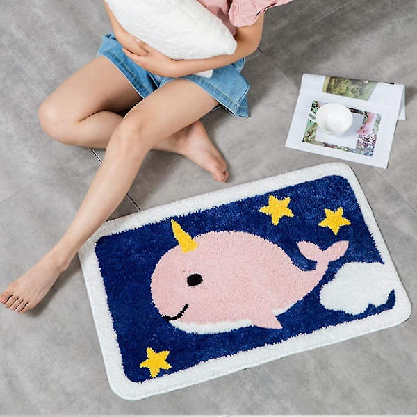 Tflycqbadrumsmattor Narwhal Whale Badmatta för badrum Halkfri Mjuk Absorberande Maskintvättbar, Dusch Badrumsdekor Badmatta, 20x31,4 tum, Rosa