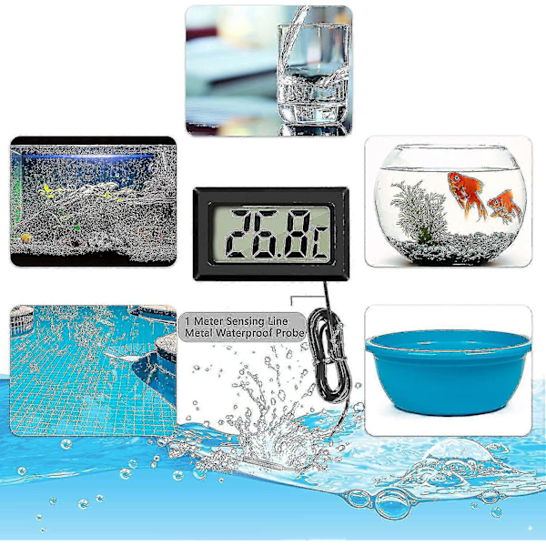 Mini Digital LCD Termometer Temperatur med Temperaturprobe Sensor Tester til Køleskabe Frysere Akvarium (4x Sort)-jie-jie