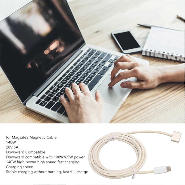 140W USB C til for Magsafe 3 Kabel Hurtig Opladningskabel til OS Laptop Pro 2021 M1 Pro til OS Laptop Pro 2023 M2 Pro Starlight