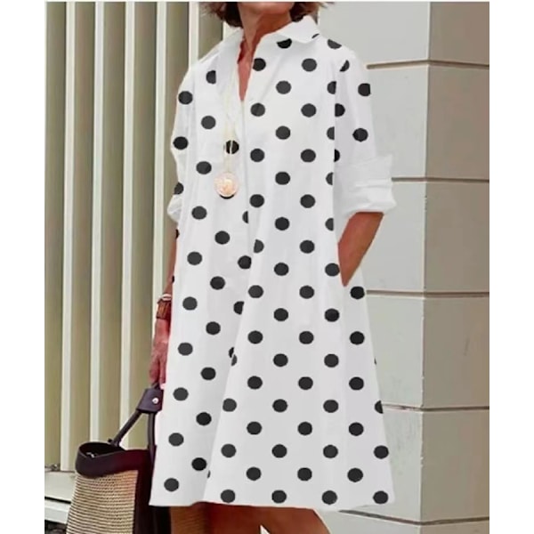 Sommar Populär Enfärgad Polka Dot Print Sexig Skjorta Sommarklänning Lös Pocket Dress A9SYDDH230411H 2XL