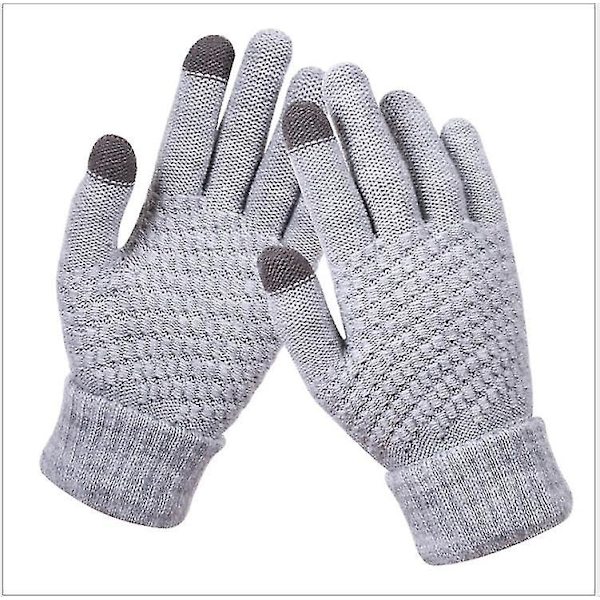 Vinterhandskar med pekskärm för kvinnor Tjocka Varma Stickade Stretchhandskar Imitation Ull Helfinger Utomhusskidåkningshandskar Grey