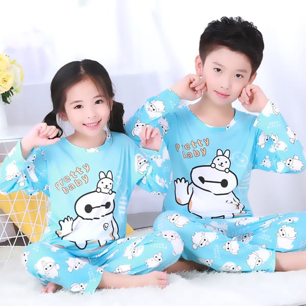 Tecknade Pyjamas Set Barn Flicka Pojke Lång Pyjamas Sovkläder Nattkläder Baymax 6-7 Years