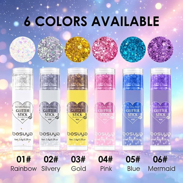 2-pack Bosuya Glitter Stick Stjärnansiktsglitter för semesterscensmink - Glittrande dekoration Rainbow