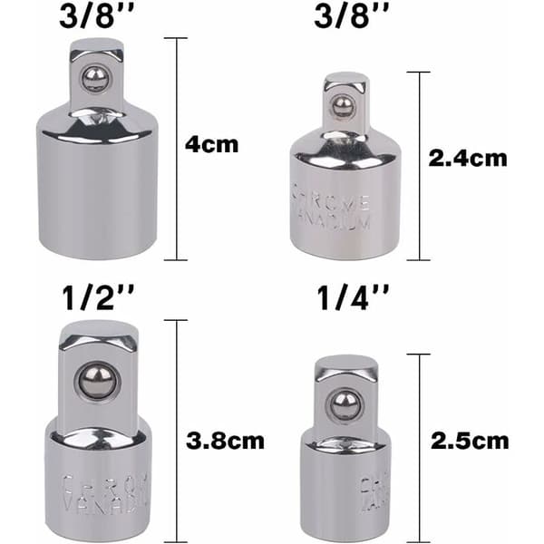4 stk. skraldeadapter fatningsadapter 1/2 til 3/8-3/8 til 1/2-1/4 til 3/8-3/8 til 1/4 fatningsreducer til fatninger og bits