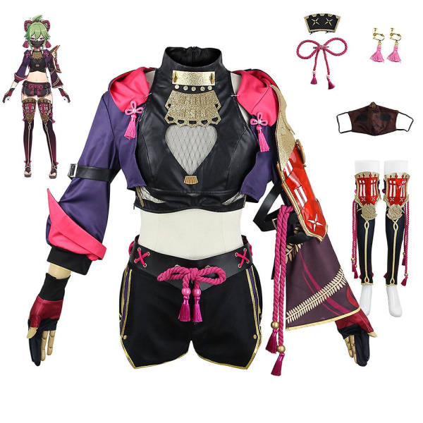 Genshin Impact Kuki Shinobu Cosplay Kostym Full Set Halloween Outfit För Kvinnor L