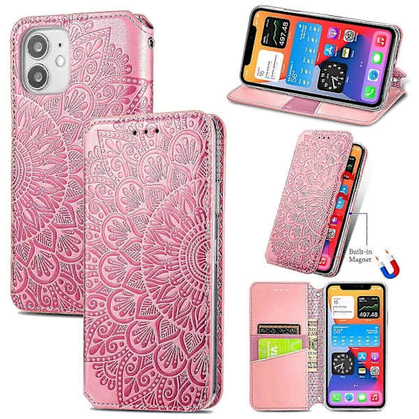 Vaffelmønstret Mini Wallet iPhone 12 Case - Pink
