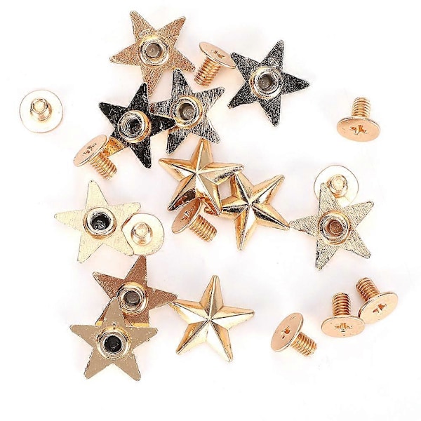 Stjärnformade Nitar DIY Kläder Skor Dekoration Tillbehör med Skruvar 14mm Guld