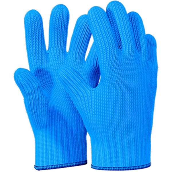 1 par blå värmebeständiga handskar Blå ugnshandskar Värmebeständiga med fingrar Ugnsvantar Köksgrytlappar Bomullshandskar Kökshandskar Dubbelugn