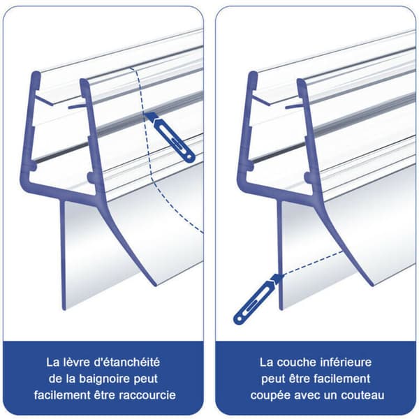 100 cm brusedørstætning. PVC brusenicheforsegling. Vandtæt beskyttelse. Til 4-6 mm glas.