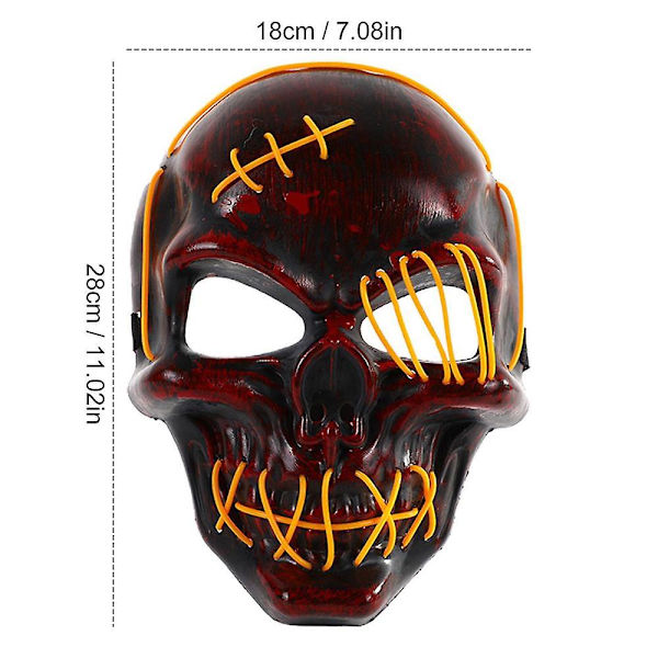 Halloween Skull Face Cover Cosplay Kostymer Light Up Led Covers Cosplay rekvisita Kostymer Skull Face Covers Light Up Kostymer Orange