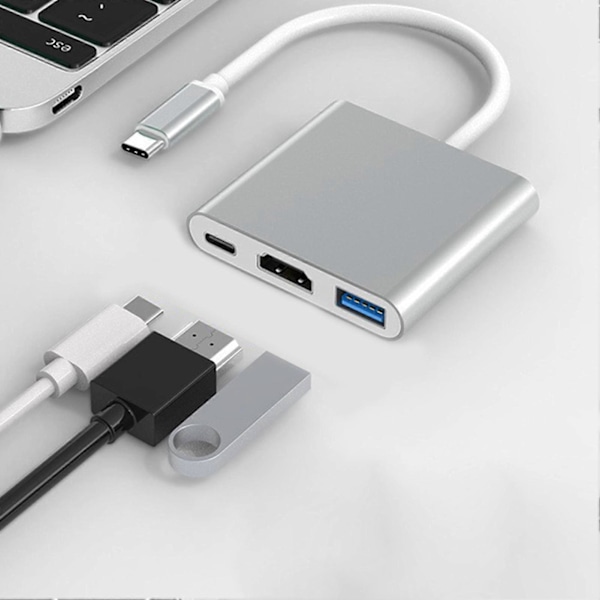 USB C Dockningsstation 3 i 1 Aluminiumlegering 4K HD 5Gbps Överföring Bred Användning USB C Hubb för Laptop Mus Tangentbord