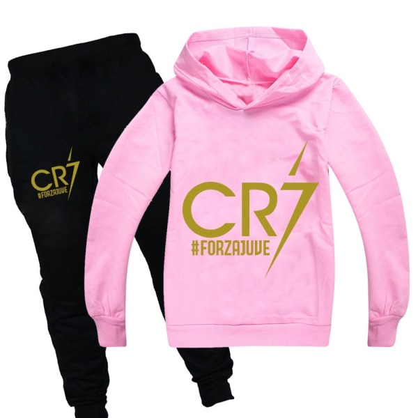 Barnfotboll Idol CR7 Kläder Huvtröja + Byxor Set black-pink 10T