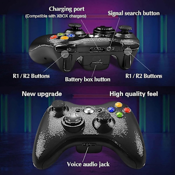 Trådløs controller til Xbox 360, Xbox 360 joystick trådløs spilcontroller til Xbox & Slim 360 PC (sort)-jie