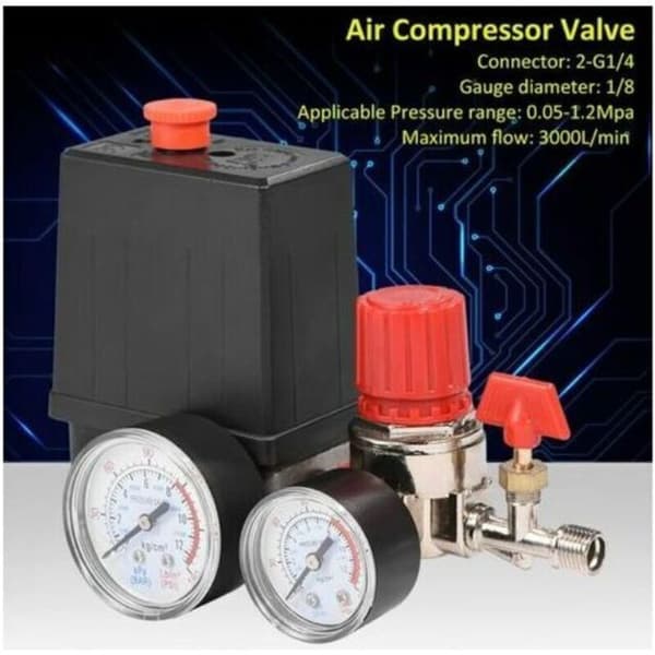 Luftkompressor trykventilafbryder – Flowhastighed 3000 L/min – Trykområde 0,05-1,2 MPa – Tilslutning 2-G1/4