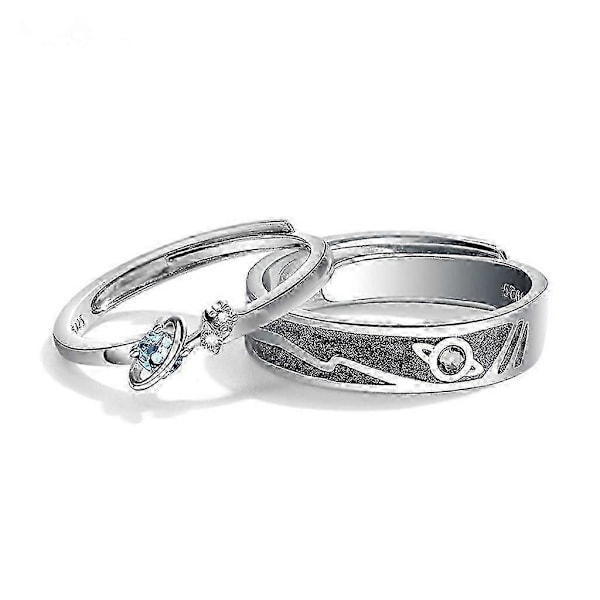 2 stk Trendy Saturn Planet og Stjerne Ring Univers 925 Sterling Sølv Elsker