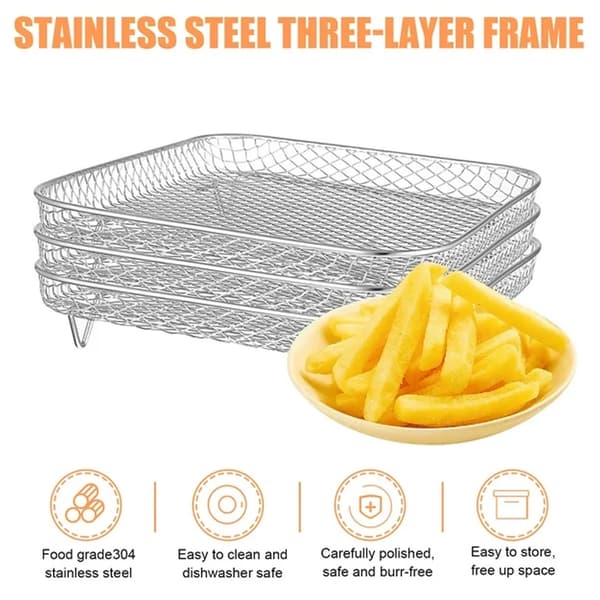 3 stk./sæt Airfryer-rist Tre stablebare dehydrator-riste Rustfrit stål Airfryer-stativ Airfryer-tilbehør