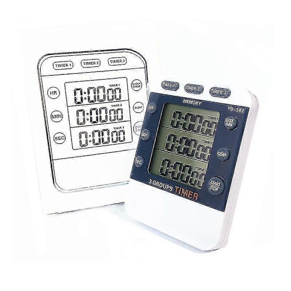 3 Kanaler Räkna Upp/Ner Matlagningstimer Stoppur Stor Display Justerbar Volym Alarm Minnestimer Med Magnetisk-jie