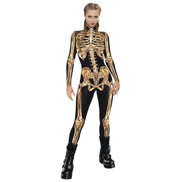 Kvinnor Robot Punk Skelett Cyberpunk Steampunk Sexig Slim Jumpsuit Catsuit Cosplay Kostymer Zentai Bodysuit Fancy Dress Halloween B L