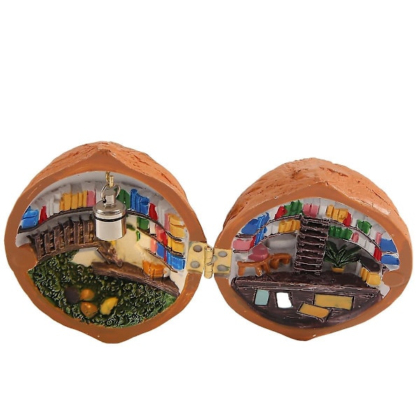 Valnøttskall, Bibliotek, Håndlaget Valnøttskall Dukkehus, Resin Nøtt Hemmelig 3D Scene, Resin Miniatyr