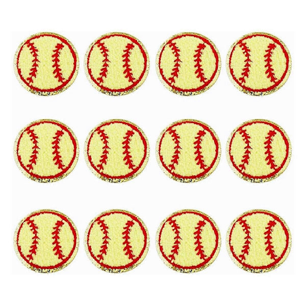 12 st Baseboll Patch Guldkanter Baseboll Applikation Baseboll Stryk på Patchar för DIY Klädreparation