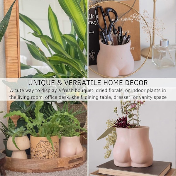Keramisk Rumpe Plantepotte, Plantekasse med Drenering for Blomster, Kunst Damevaser Boho Chic Hjemmeinnredning (Bottom, Spettet Rosa)