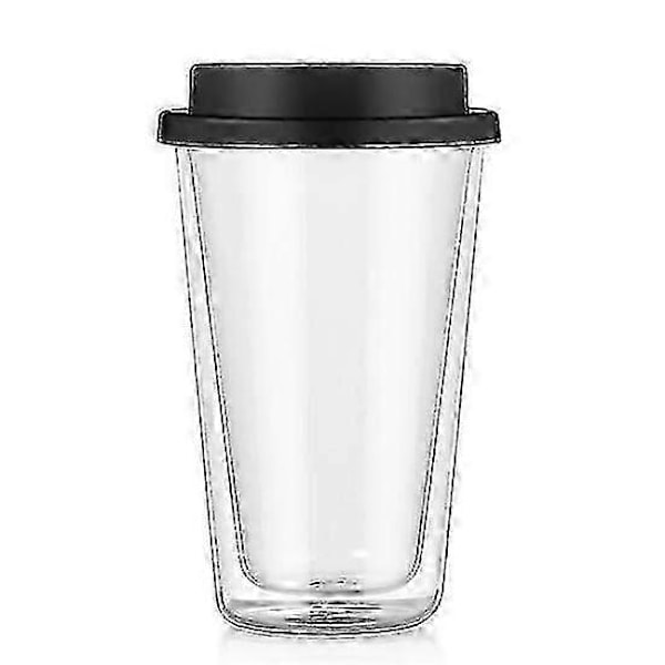 350 ml:n eristetty, kaksiseinäinen lasimuki silikonikannella - kuuma/kylmä matkamuki kahville, teelle ja juomille