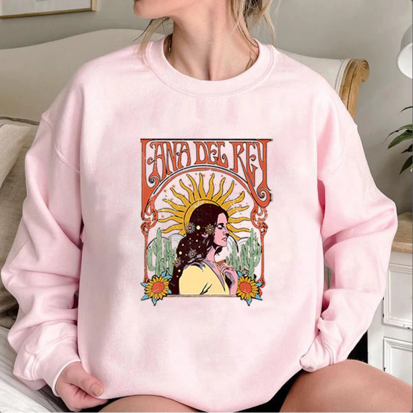 90-tals retro sweatshirt Streetwear Lana Del Rey Vintage Estetisk hoodie Music Tour Shirt Dam Höst Vinter Trendiga toppar Pink XL