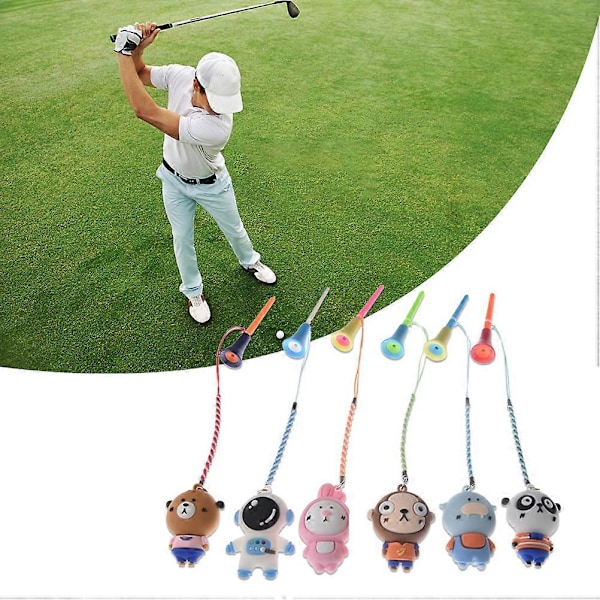 6 stk. Golf Tee Henger Tegneserie Plast Anti-Mistet Golf Tee Ring med Stropp Golf Tee Holder