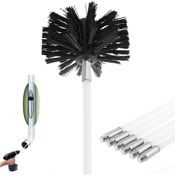 Pipesett for skorstein, rengjøringsverktøy for skorstein, feiesett for skorstein inneholder 6 (41 cm) fleksible stenger og 1 (100 mm) feiesett for pelletsovnskorstein
