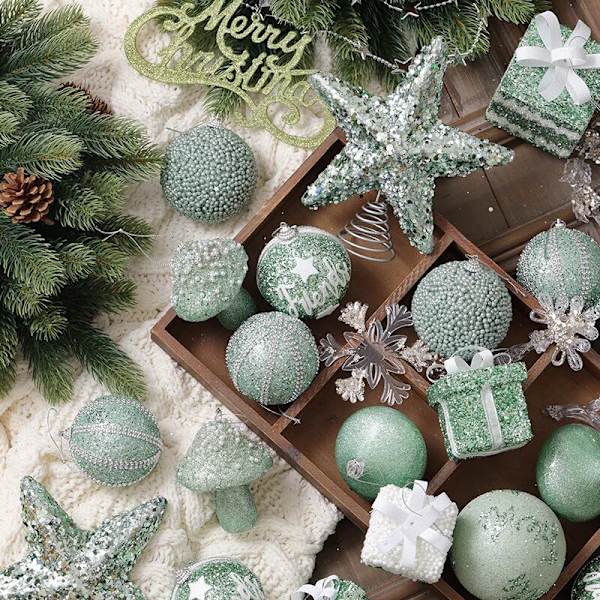 Champagne Julgransdekorationer Bollar Bauble Xmas Party Hängande bollprydnader Juldekorationer för hem Nyårspresent Green 6cm