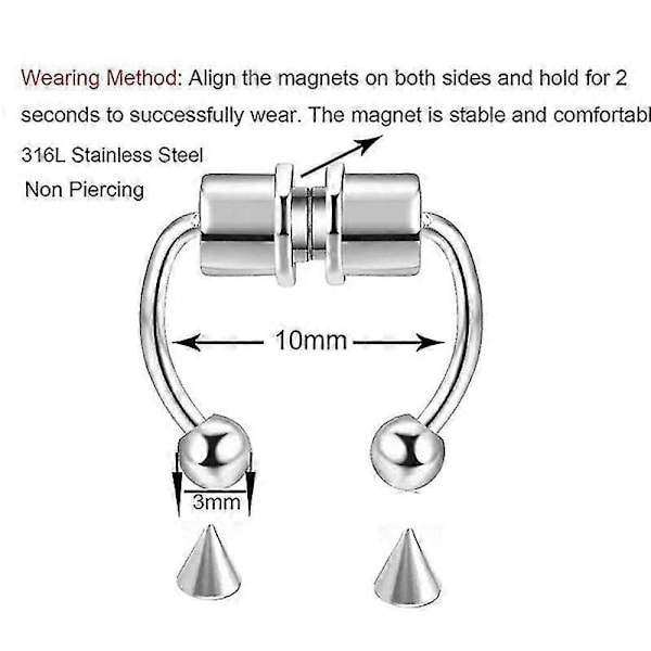 Magnetisk Falsk Nesering Rustfritt Stål Faux Falsk Nesering Ikke-piercet Klemmer På Nese Hoop Ringer Blck