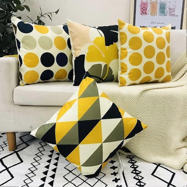 Kuddfodral Soffdekor Modern Abstrakt Geometrisk Gul Bomull Linne Örngott för Soffa Vardagsrum Hem 45 x 45 cm