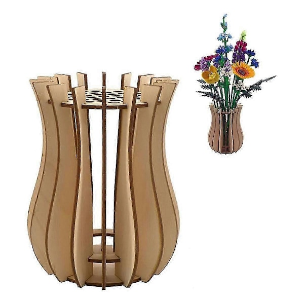 Vas, Träpusselvas, Falsk Bukett Byggkloss Set Displayställ, Gåva kompatibel med Blomsterälskare