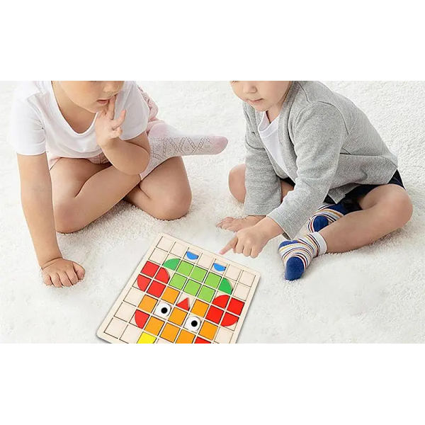 Mosaikpussel Färgglada 3D-pussel Träpedagogiska leksaker Kreativa byggstenar med monteringsritning för barn Pojkar Flickor