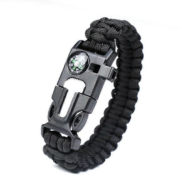 Overlevelsesarmbånd (Pakke med 1) Flint og stål-ildstarter, fløyte, kompass, justerbar armbåndslengde for camping, villmarksoverlevelse, nødsituasjon