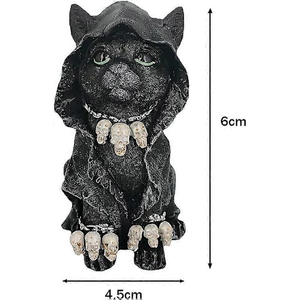 Kattefigur med hætte som Den Grimme Mand, Sort Sød Kattefigur til Samling, Gotisk Kat