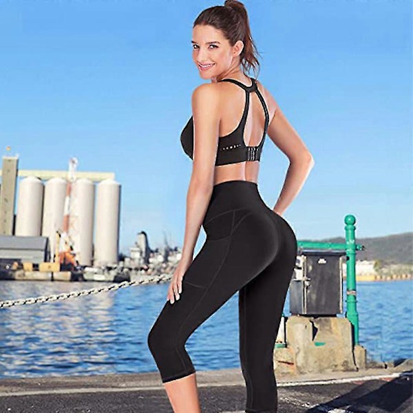 1 st Höga Yoga Byxor Tränings Capri Leggings Med Fickor XL