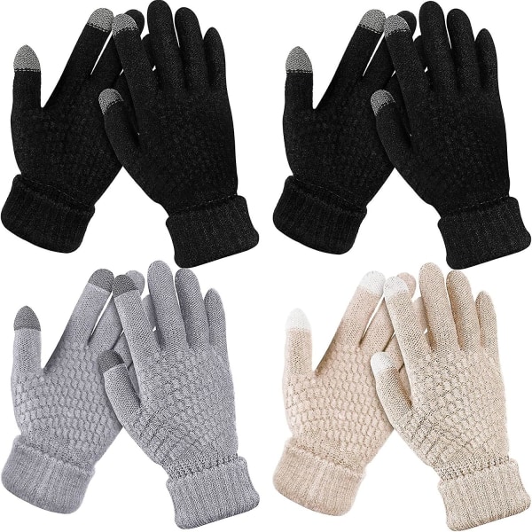 Crday 4 par Vinterhandskar med pekskärm för kvinnor, varma fleecefodrade stickade handskar Elastisk present