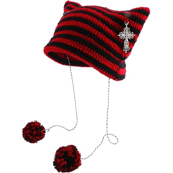 Grunge Beanies Virkade Stickade Mössor För Kvinnor Flickor Fox Cat Ear Goth Emo Alt Y2k Accessoarer Grungekläder